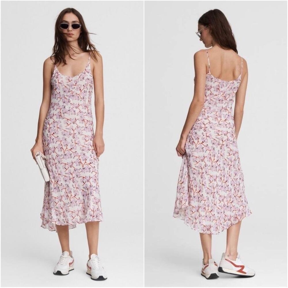 Rag & Bone Eva Floral Slip Midi Dress in Floral Pink 0